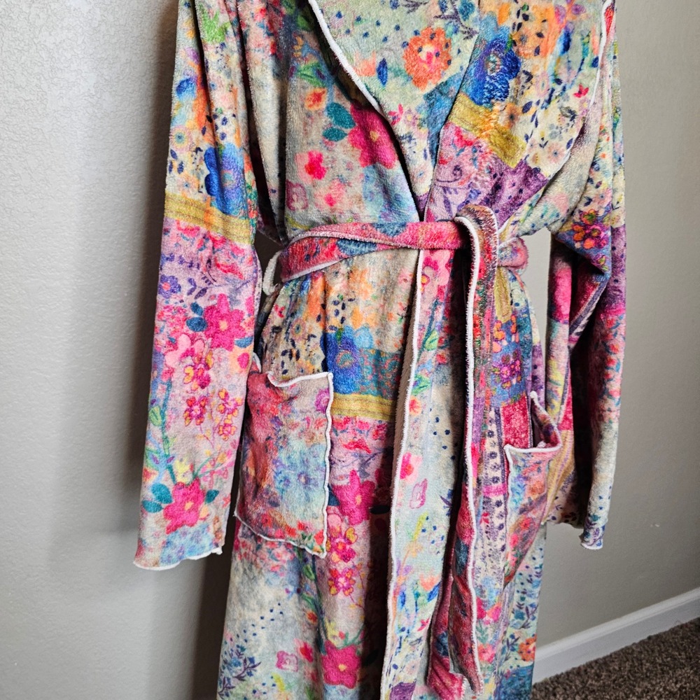 Natural Life Floral Patchwork Cozy Fleece Robe Womens Large Multi Color - Picture 4 of 8